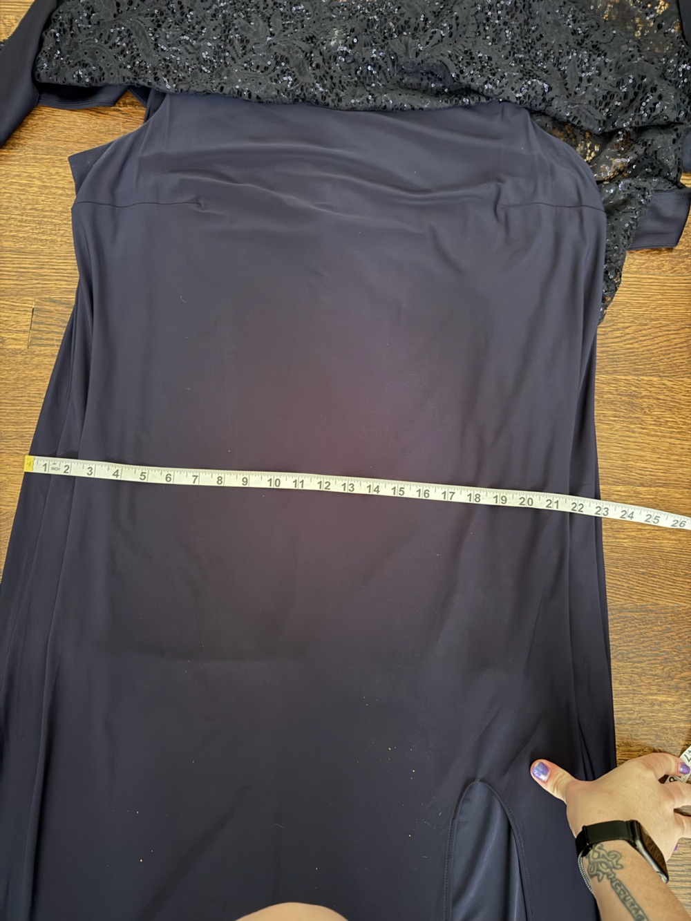 R&M Richards Navy Embellished Lace Cape Maxi Dress - Picture 4 of 7
